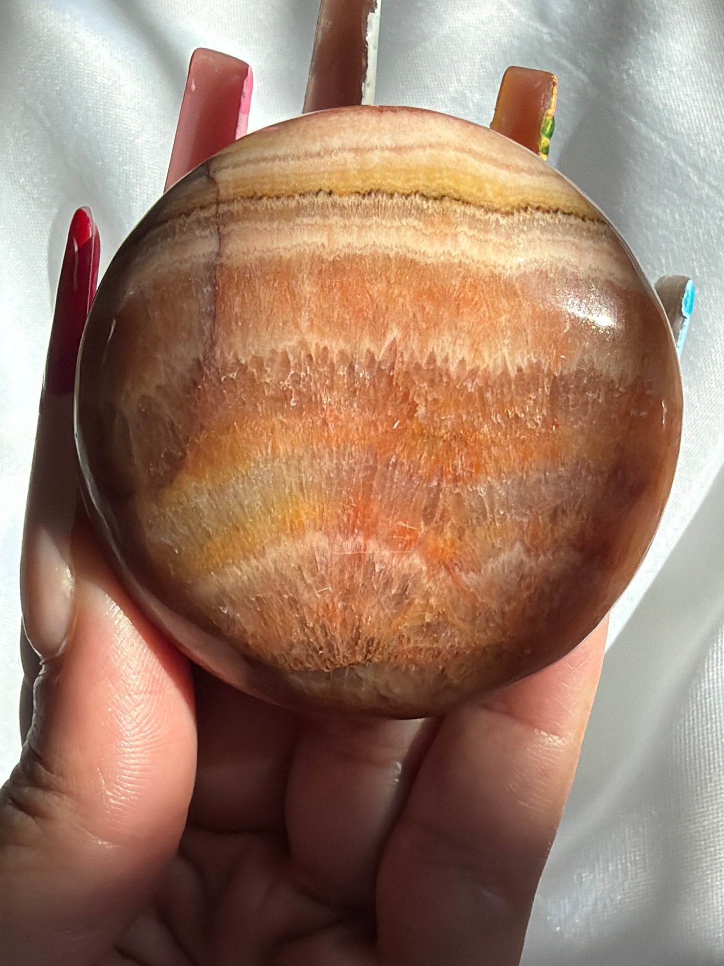“Sunset Glow” Peach/Sunset Calcite Palm Stones