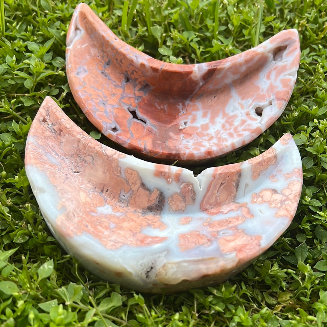 “Clouds at Sunset” Pink Agate Moon Bowls