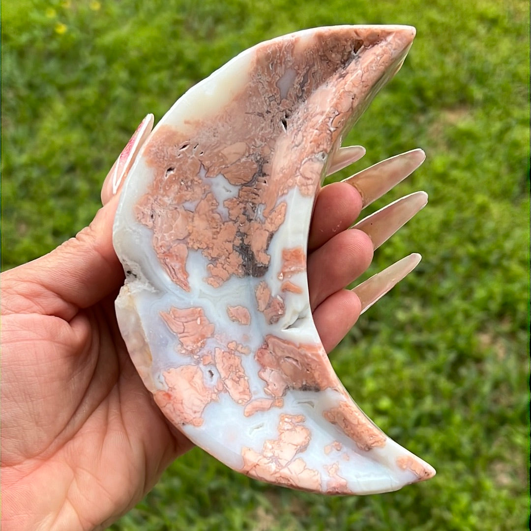 “Clouds at Sunset” Pink Agate Moon Bowls