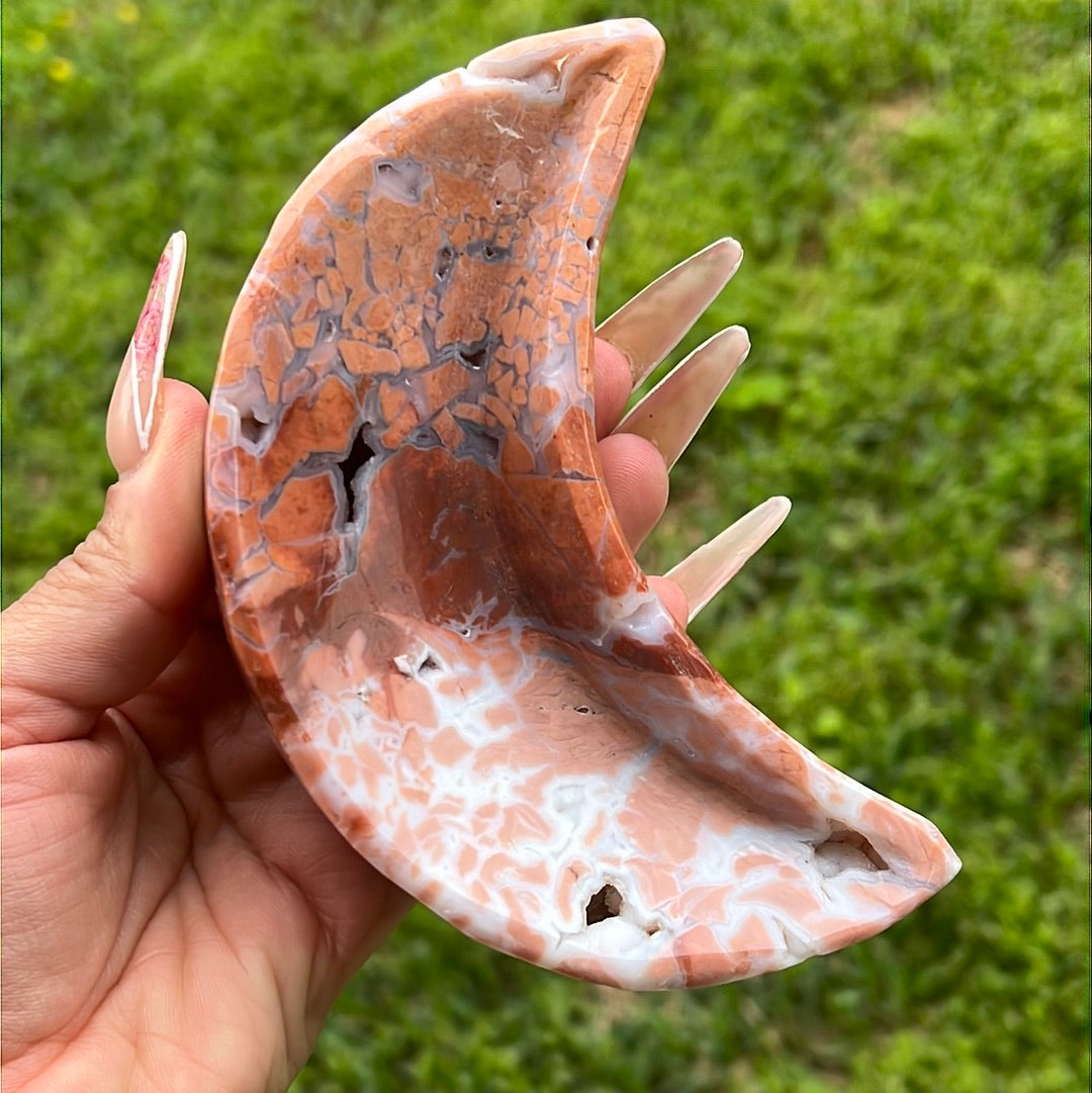 “Clouds at Sunset” Pink Agate Moon Bowls