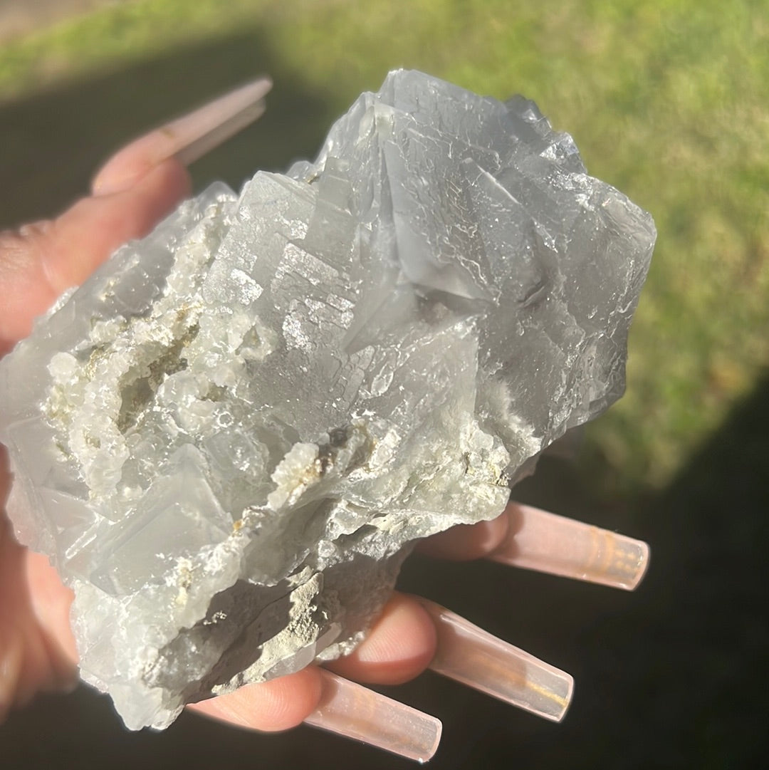 Stacked Etched Cubic Xianghualing Fluorite Cluster SCXF