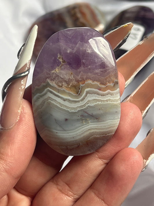 “Earthly Wisdom” Amethyst and Agate Palm Stones