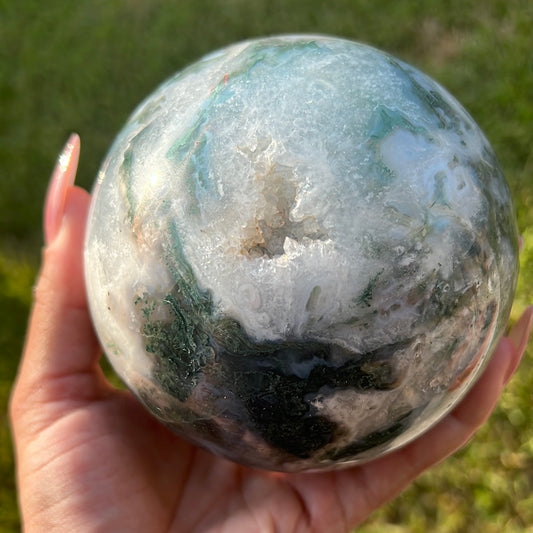 “Massive Planet” Moss Agate Sphere