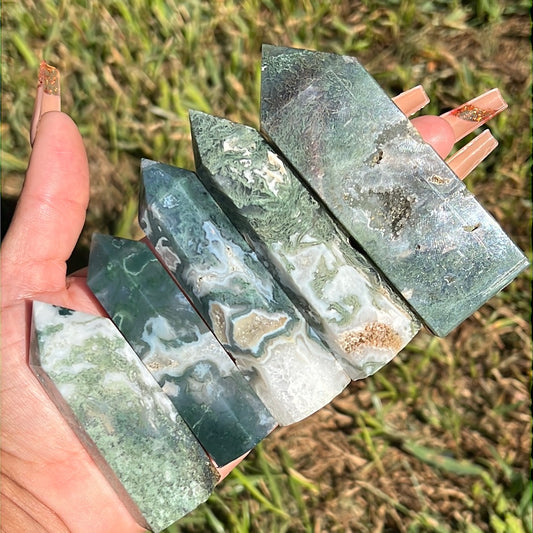 “Misty Mountain” Moss Agate Points