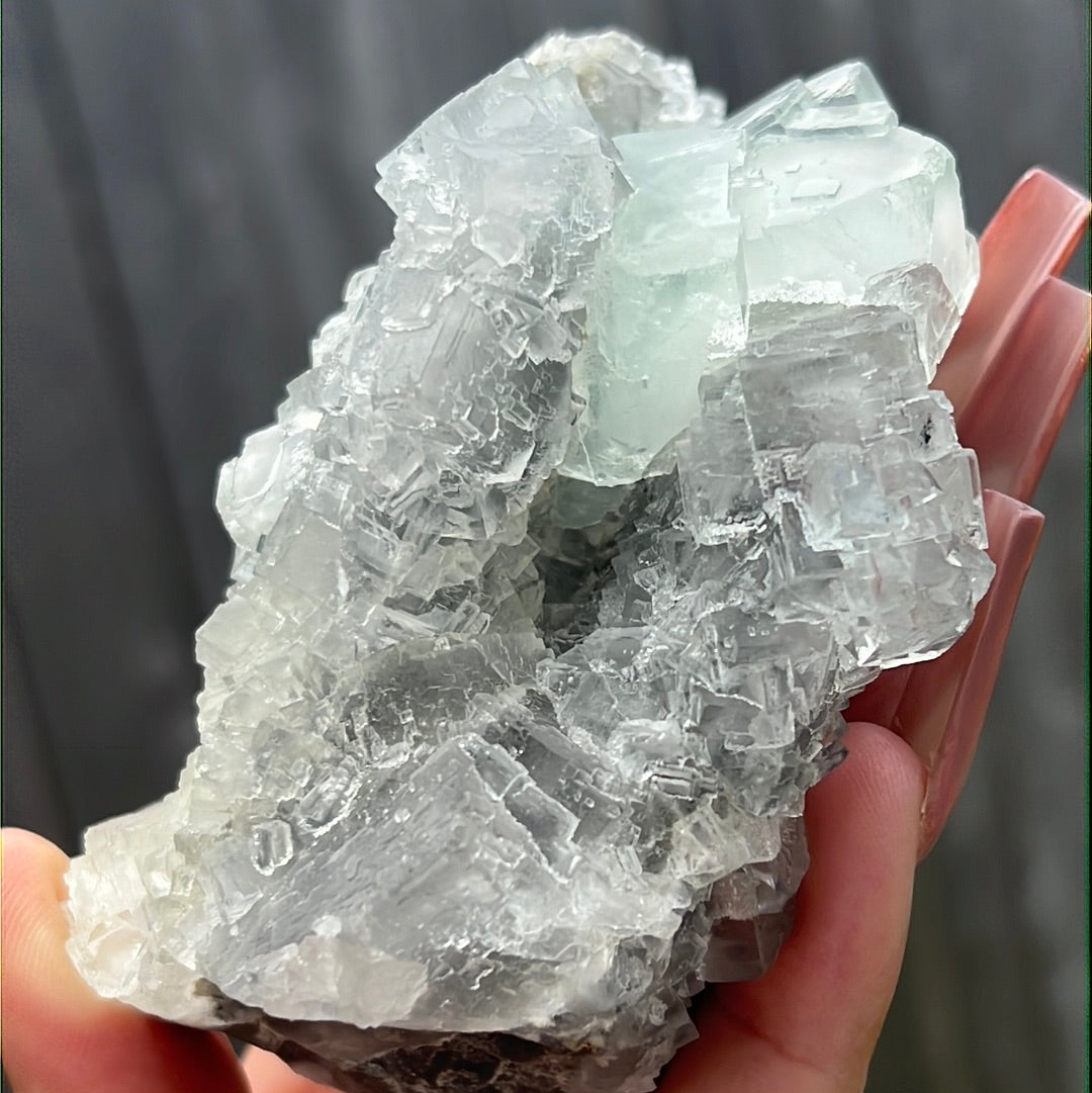 Mint Green and Gray Xianghualing Fluorite Cluster MGGXF