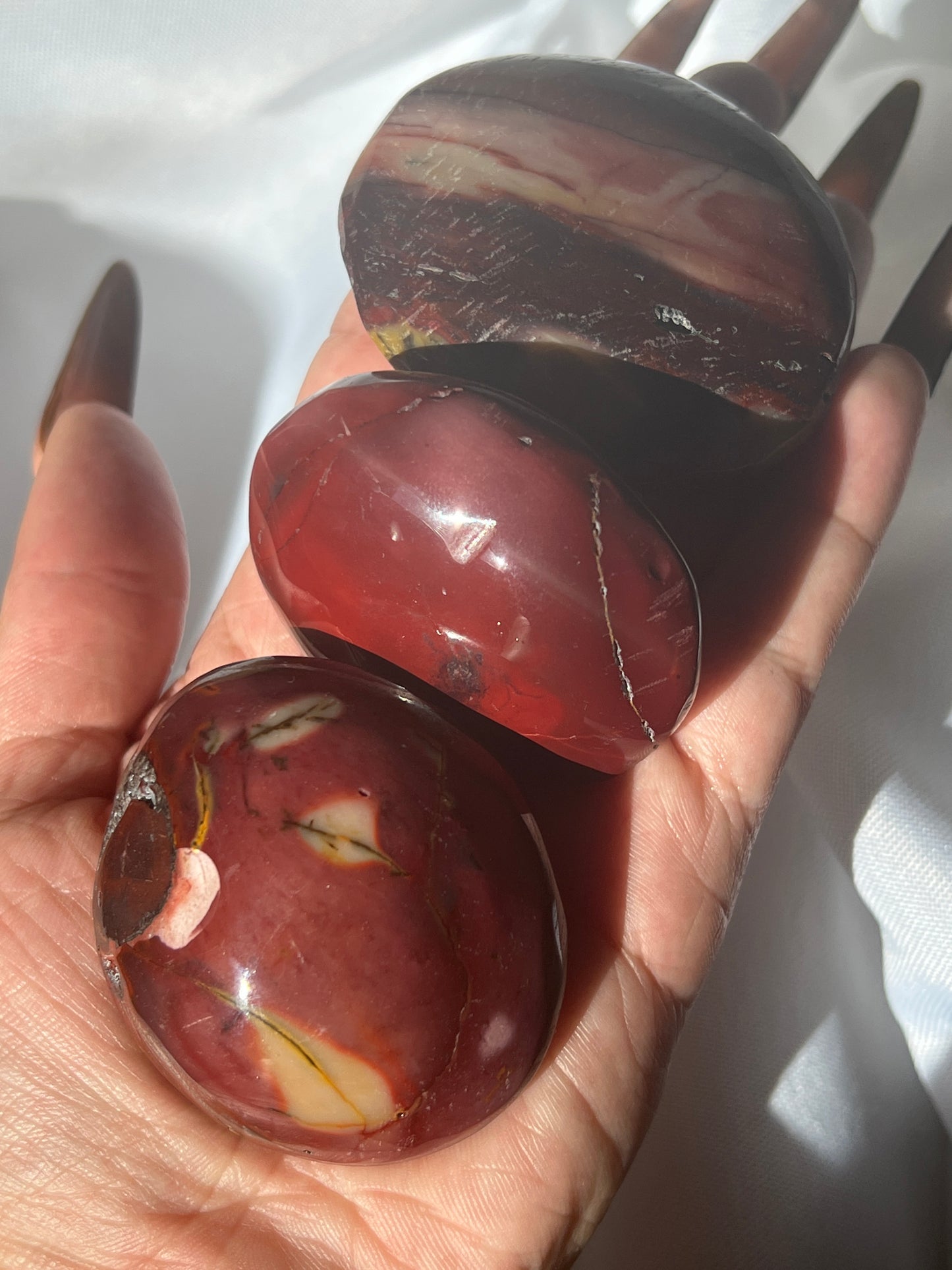 “Cherry Puree” Red Mookaite Palm Stones