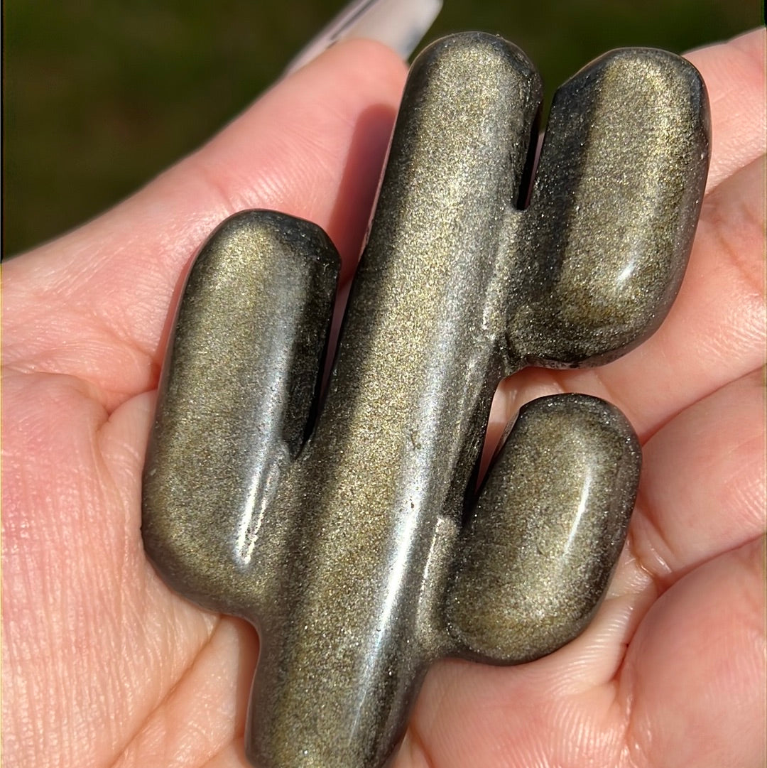 “On Point” Gold Sheen Black Obsidian Cacti