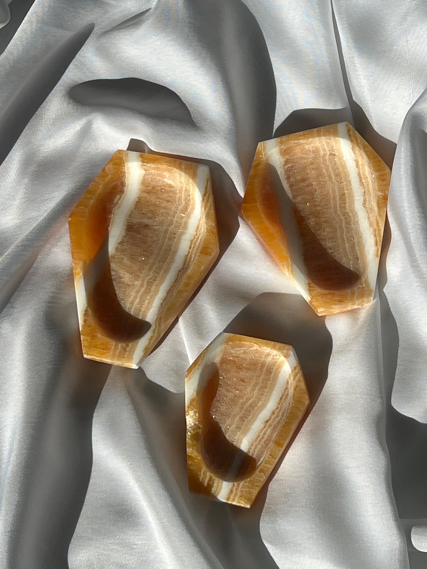 “Well Rested” Juicy Orange Calcite Coffin Dishes