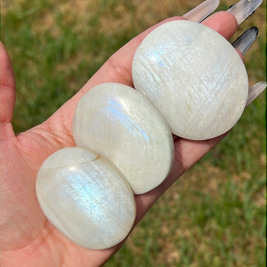 “Lunar Cycle” Moonstone Palm Stones
