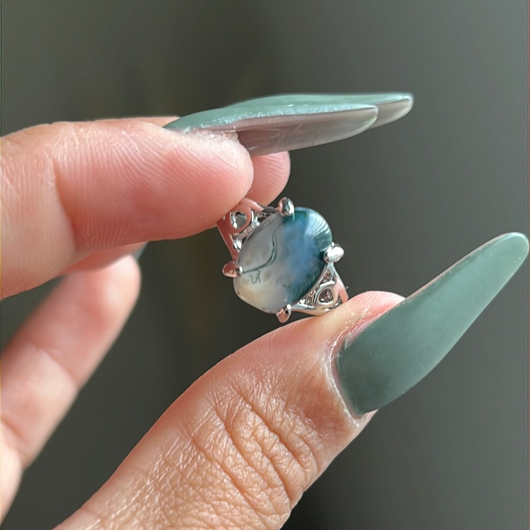 Non-Adjustable Moss Agate Rings