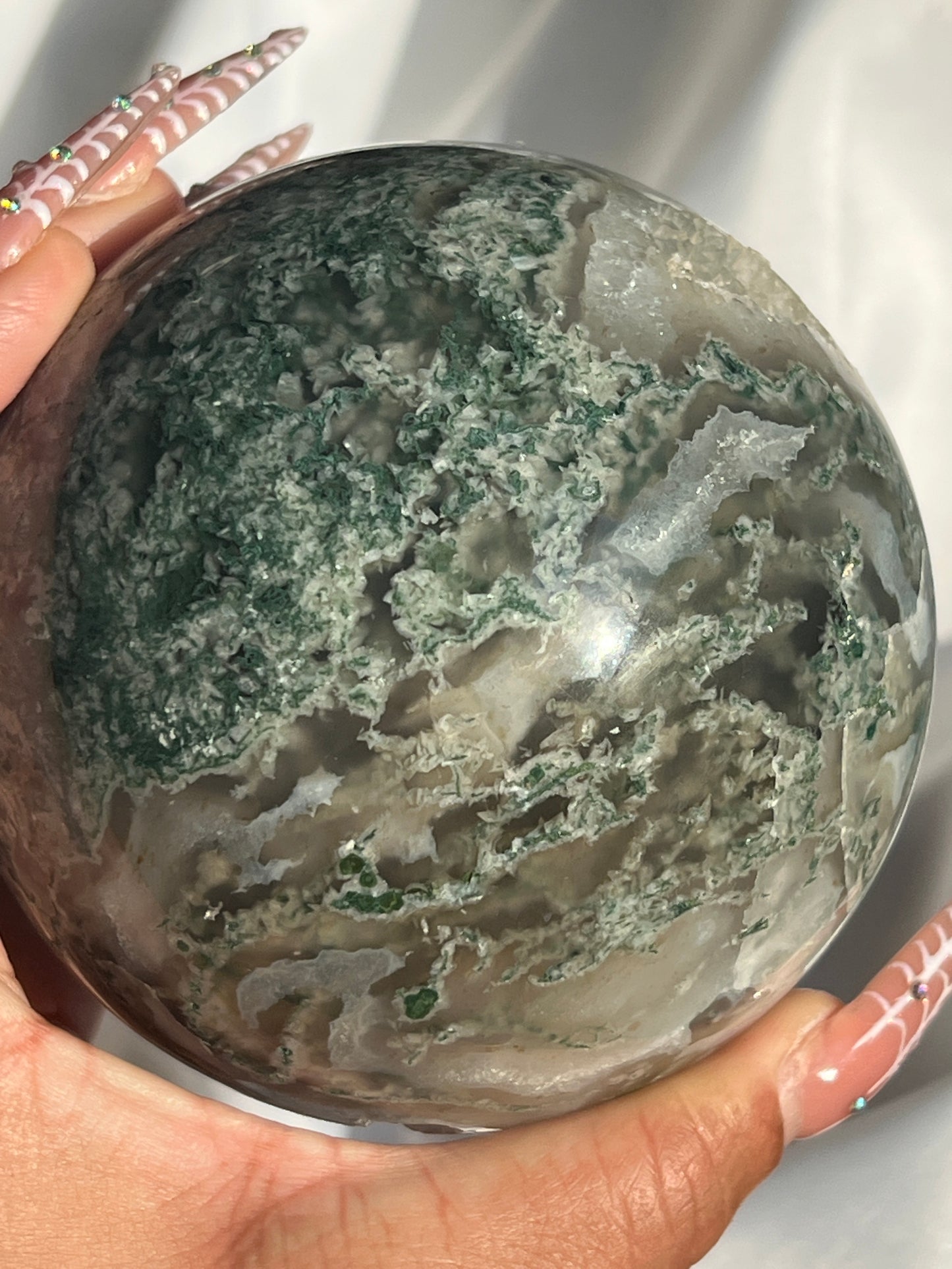 “Serene Swamp” Druzy Moss Agate Sphere