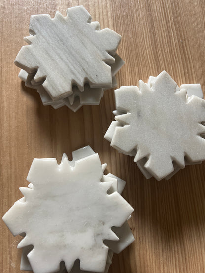 “Snow Flurries” Marble Snowflake Coasters