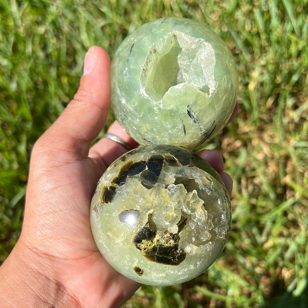 “Green Apple Jelly” Prehnite and Epidote Spheres