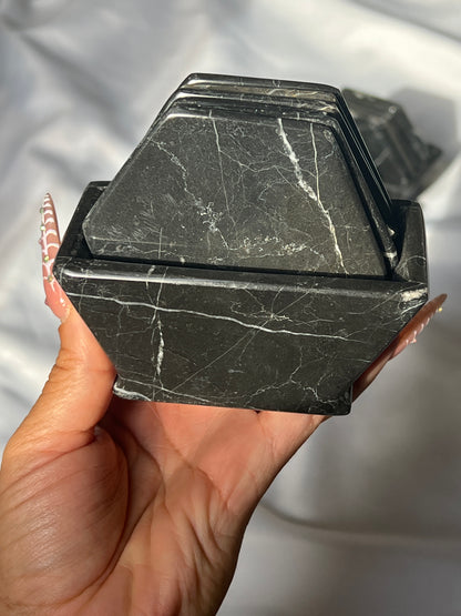 “Refined” Black Marble Coaster Sets