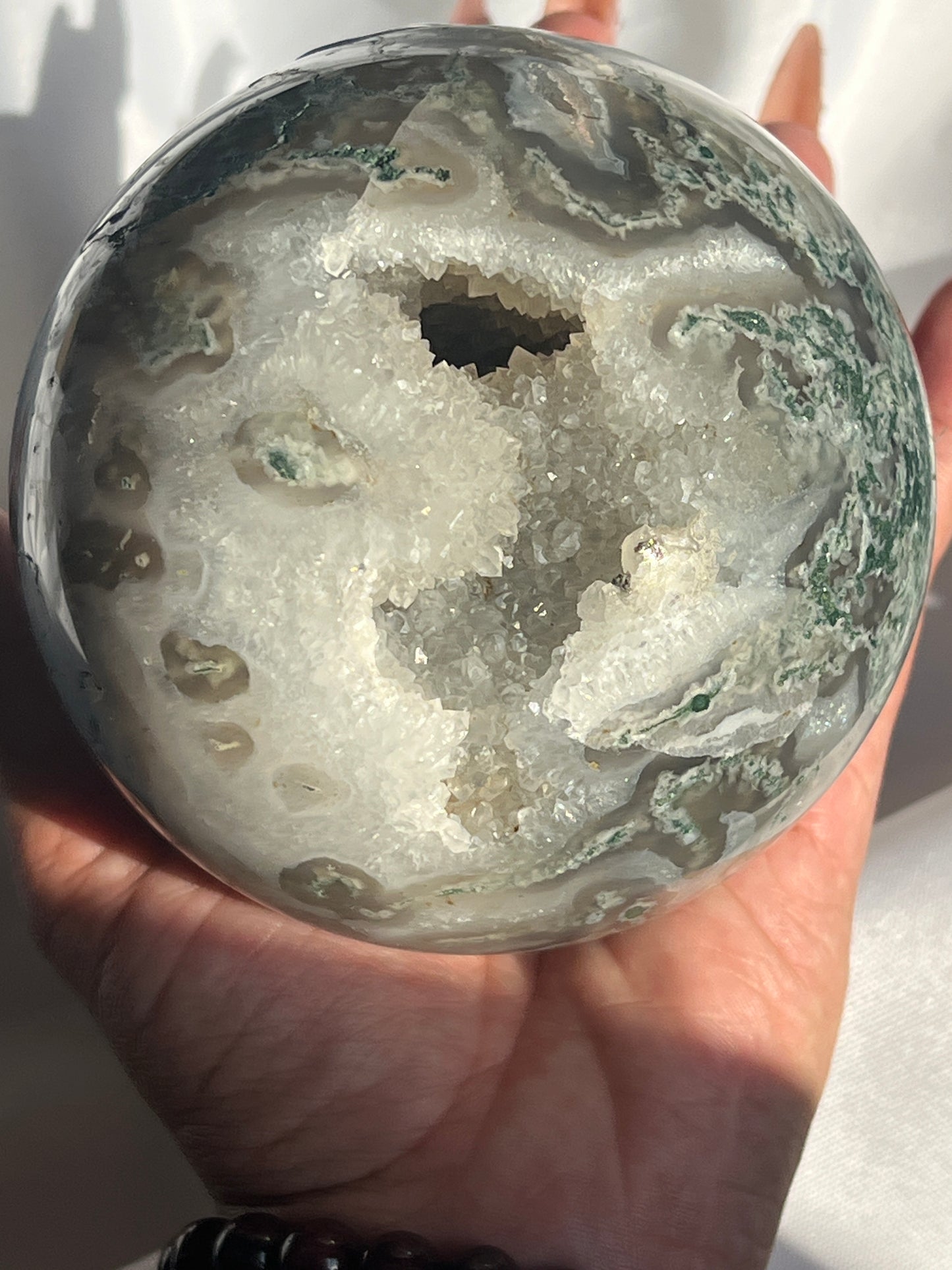 “Serene Swamp” Druzy Moss Agate Sphere