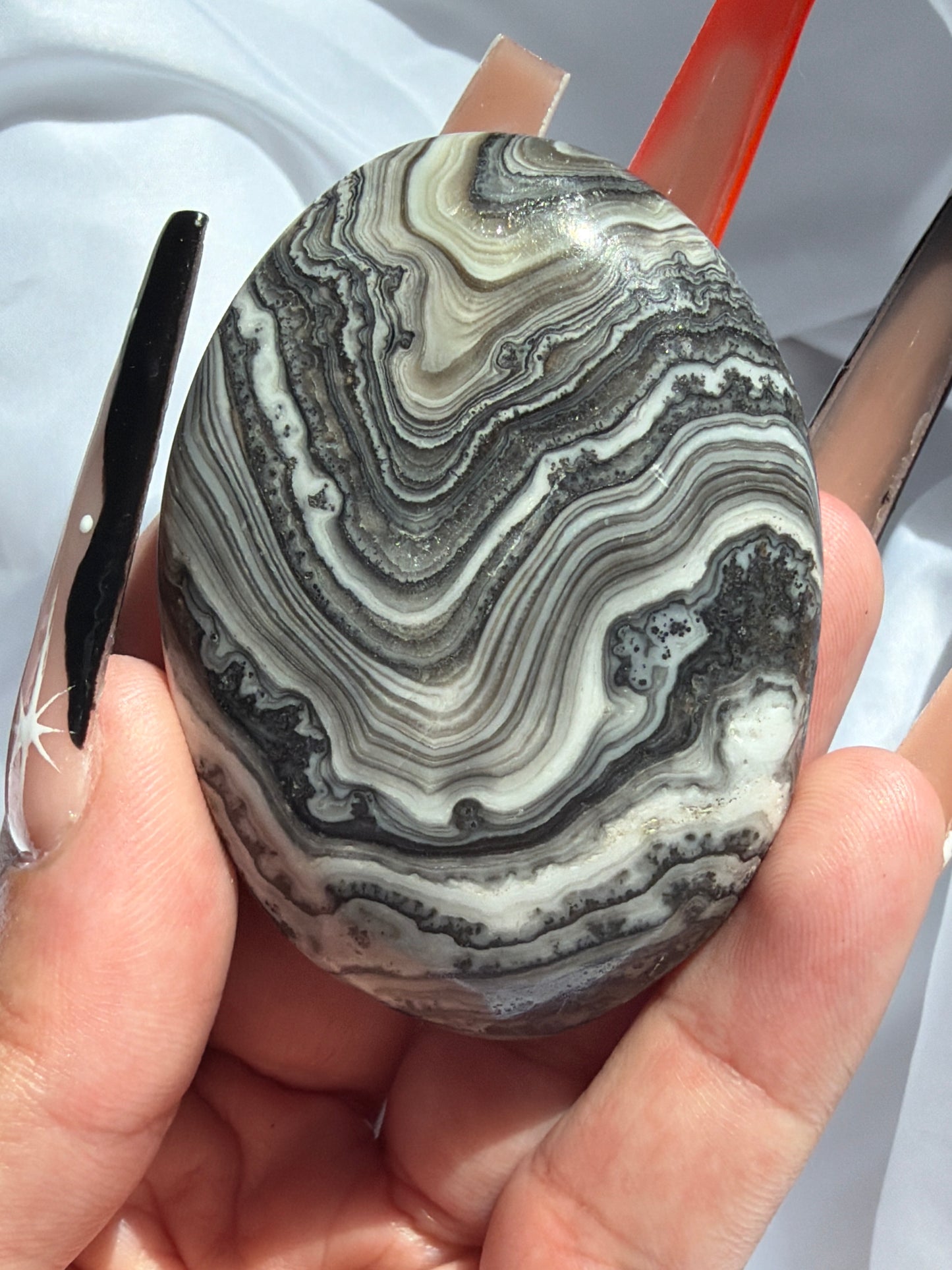 “Fluid Filigree” Mexican Onyx Palm Stones