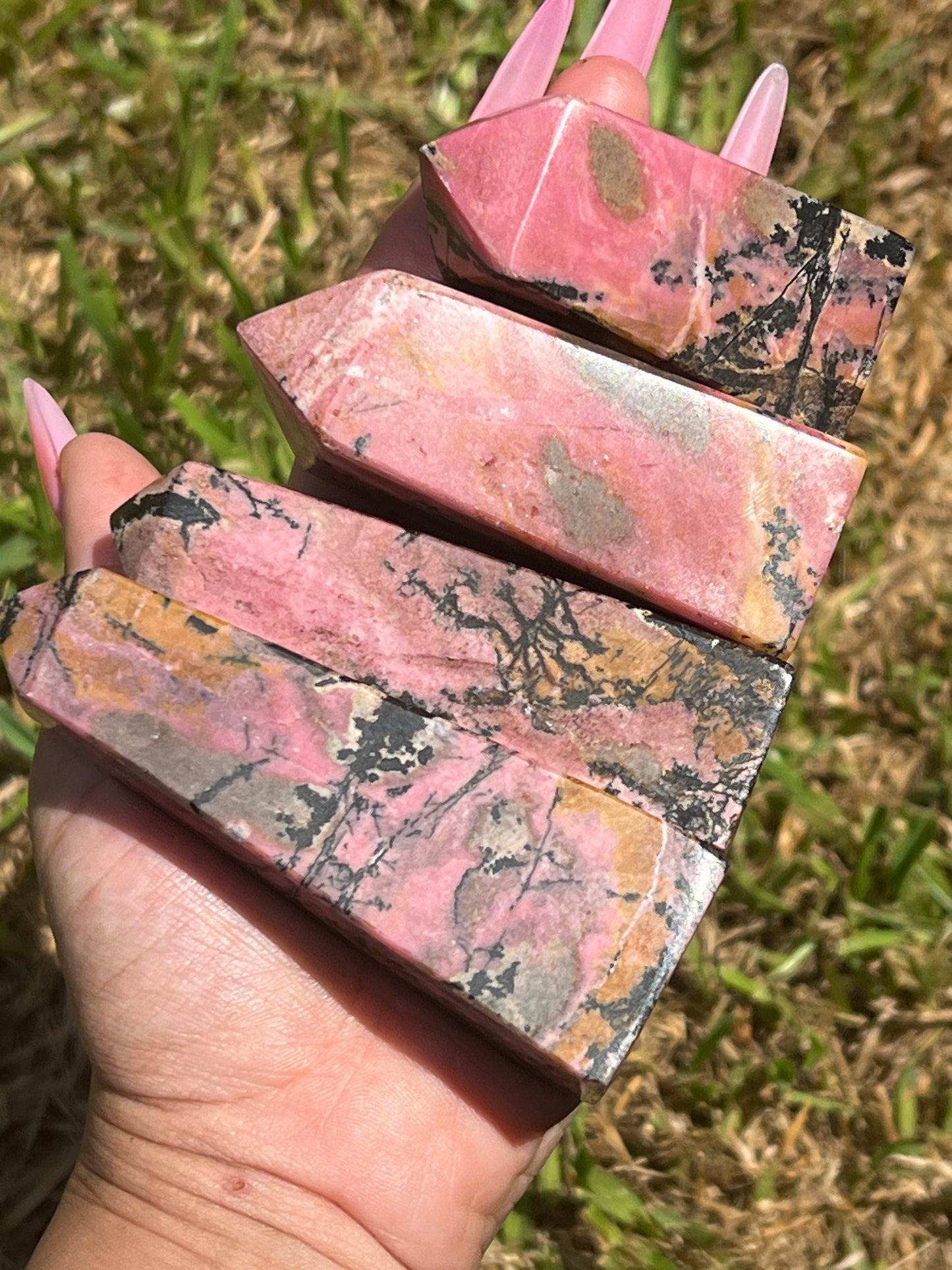 “Summer Sunset” Rhodonite Obelisks