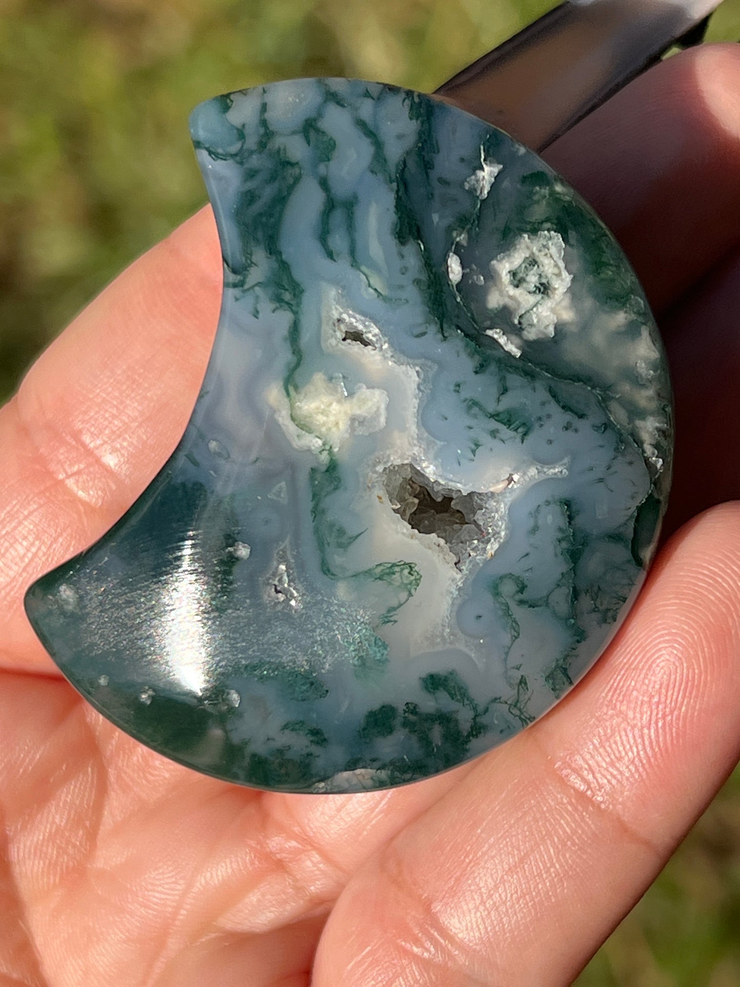 “Over the Moon” Moss Agate Moons