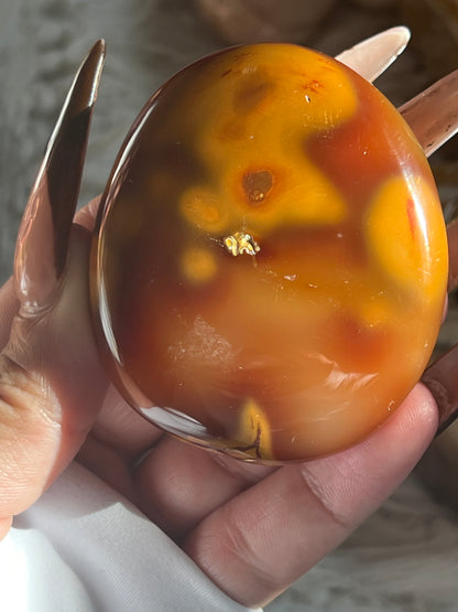“Crunching Leaves” Carnelian & Agate Palm Stones