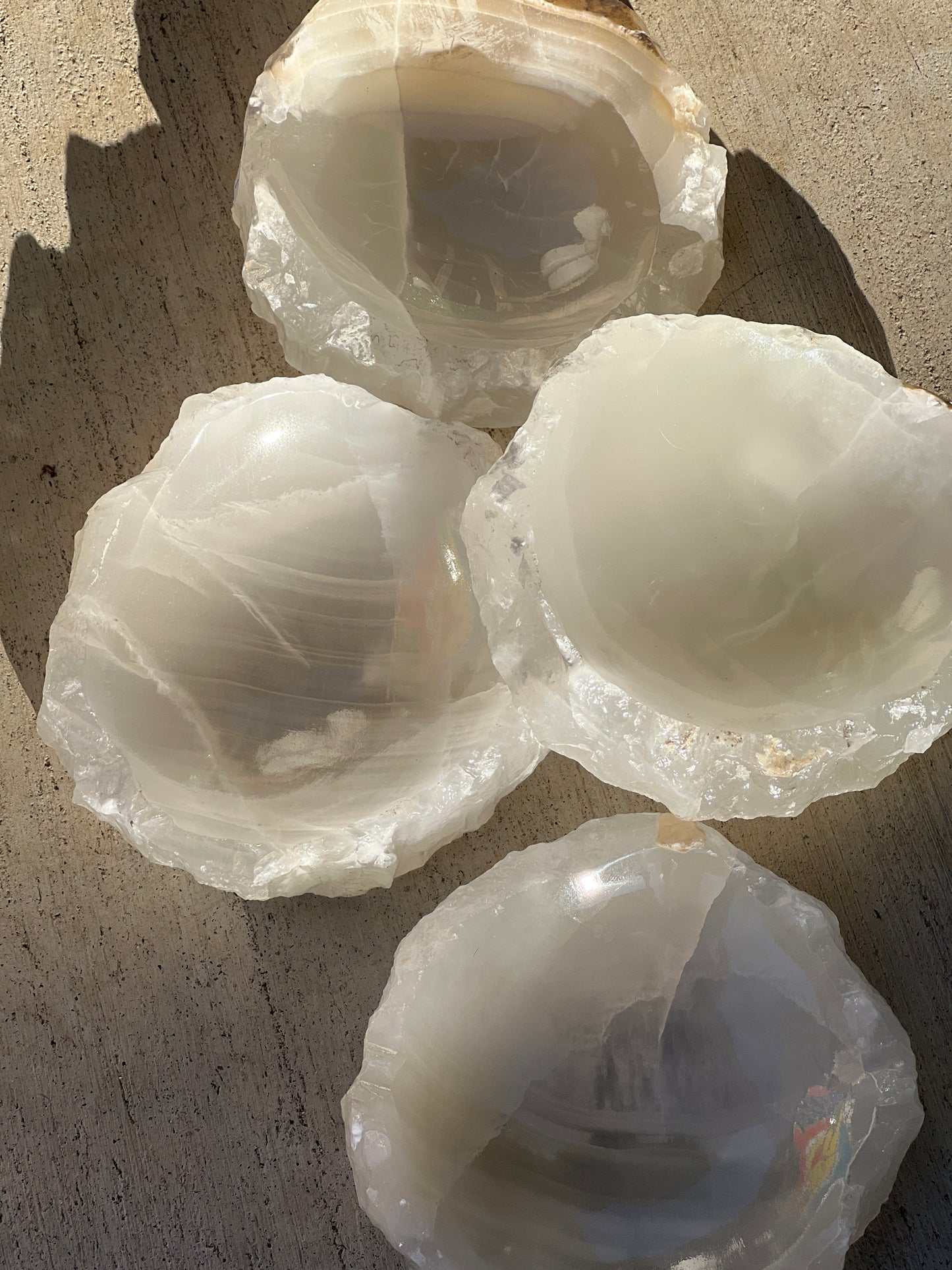 “Foggy” Milky White Calcite Bowls