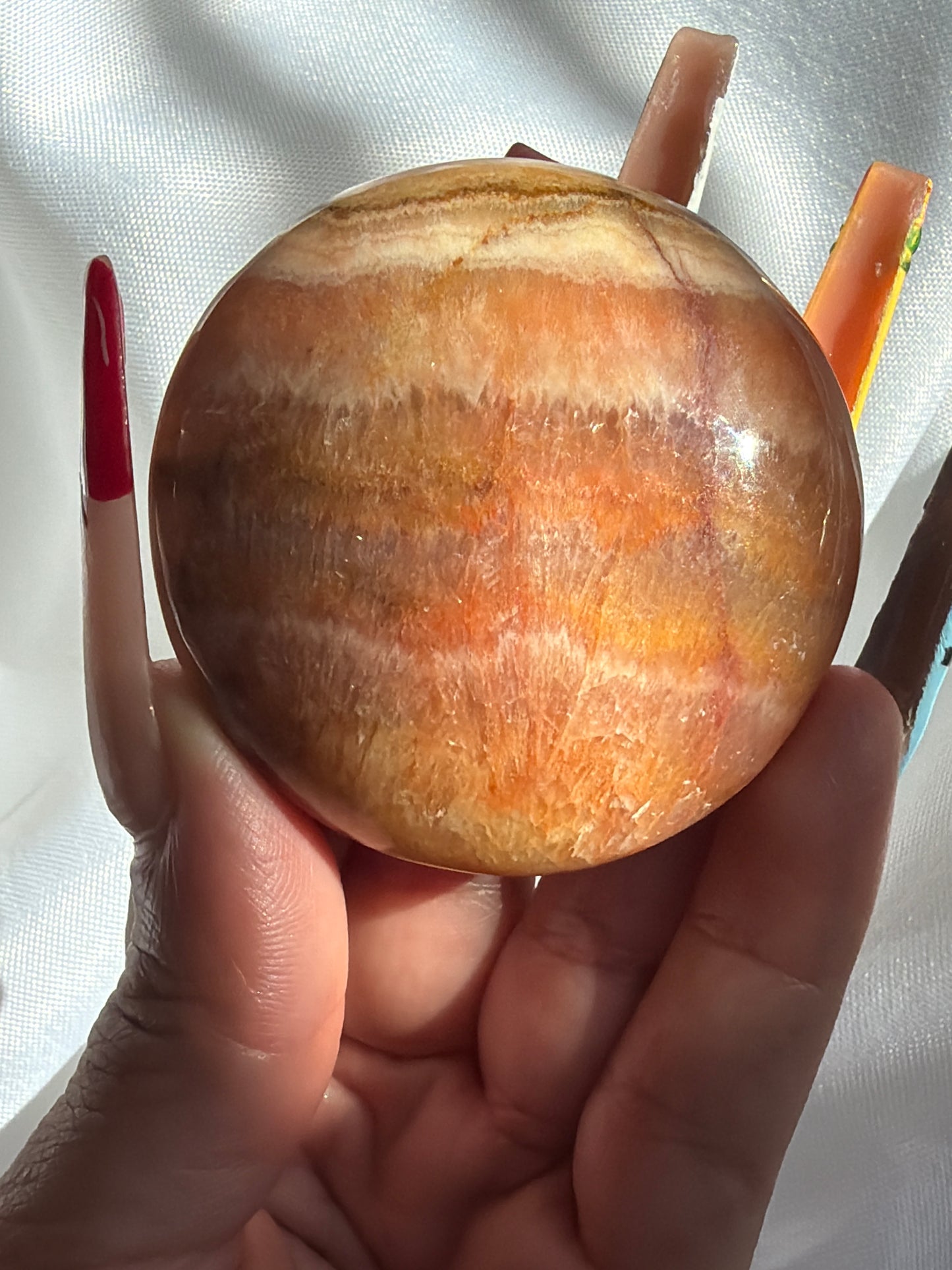 “Sunset Glow” Peach/Sunset Calcite Palm Stones