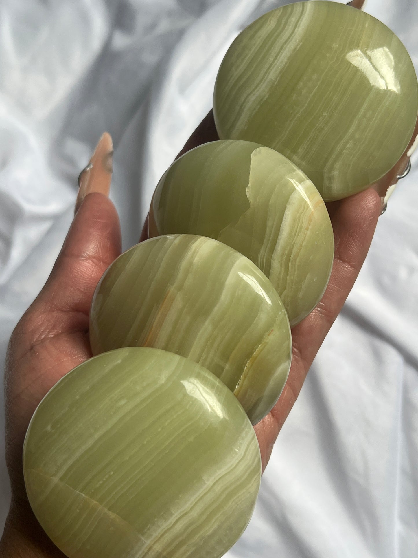 “Coco Lime Creme” Large Green Onyx Palm Stones