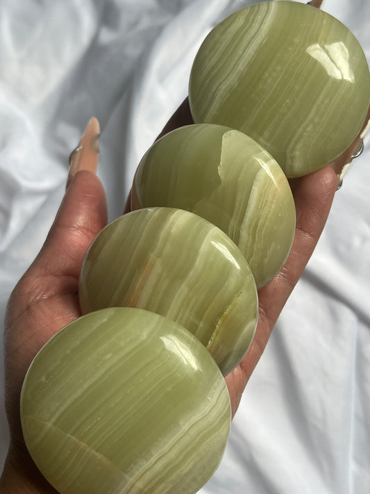 “Coco Lime Creme” Large Green Onyx Palm Stones