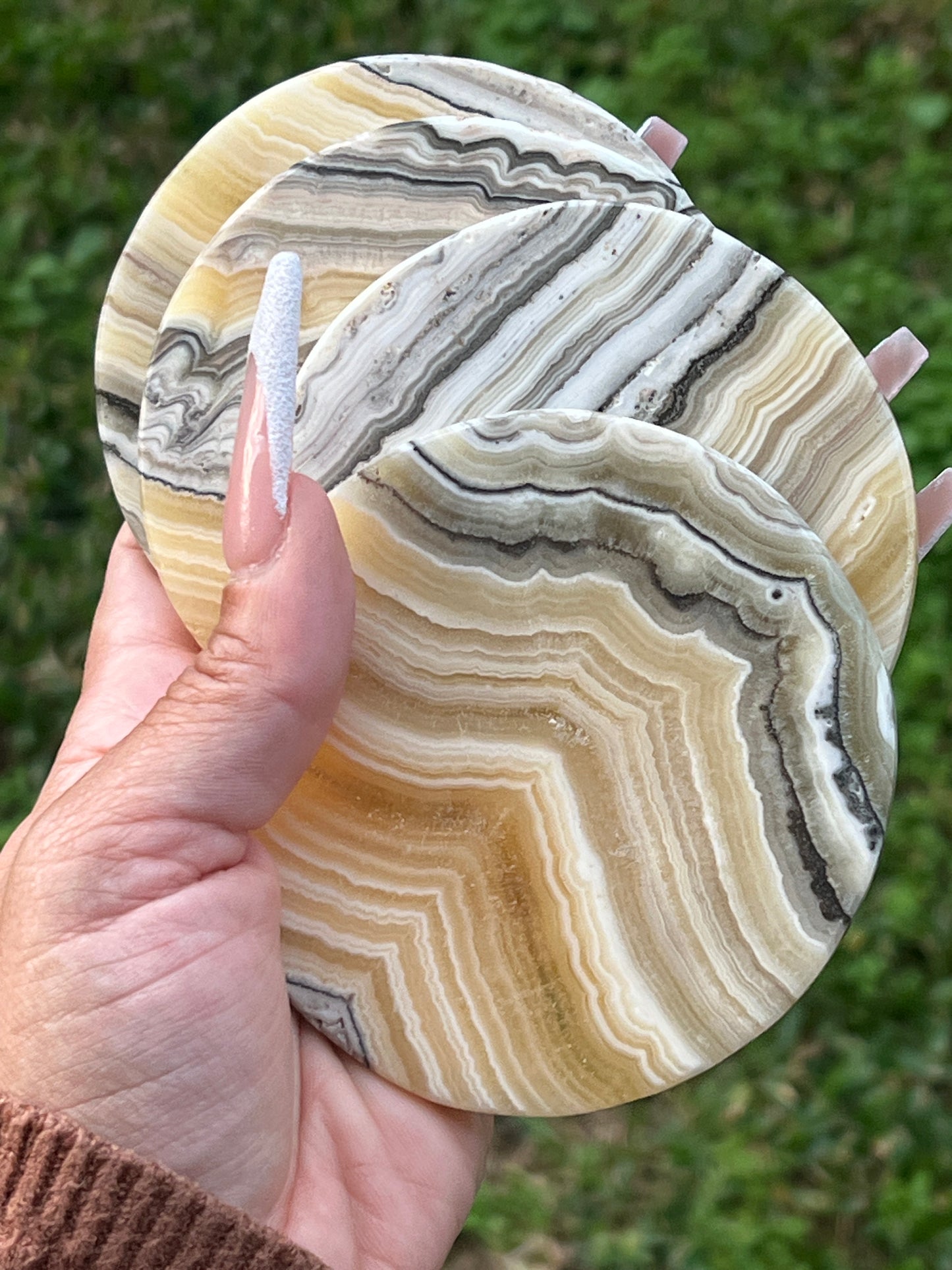 “Orange and Oud” Banded Calcite Coaster Set