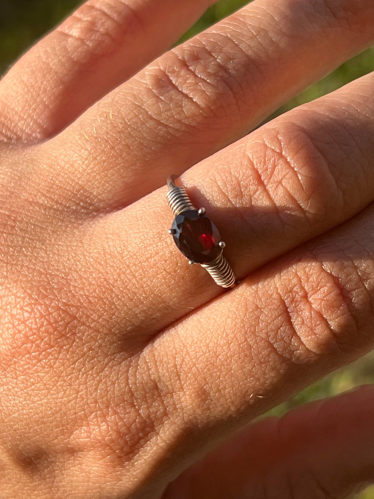 “Volturi” Adjustable Sterling Silver Garnet Ring