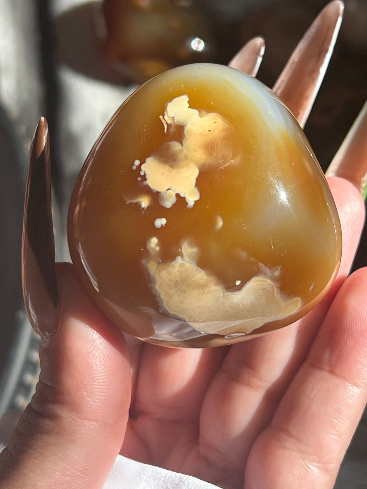 “Crunching Leaves” Carnelian & Agate Palm Stones