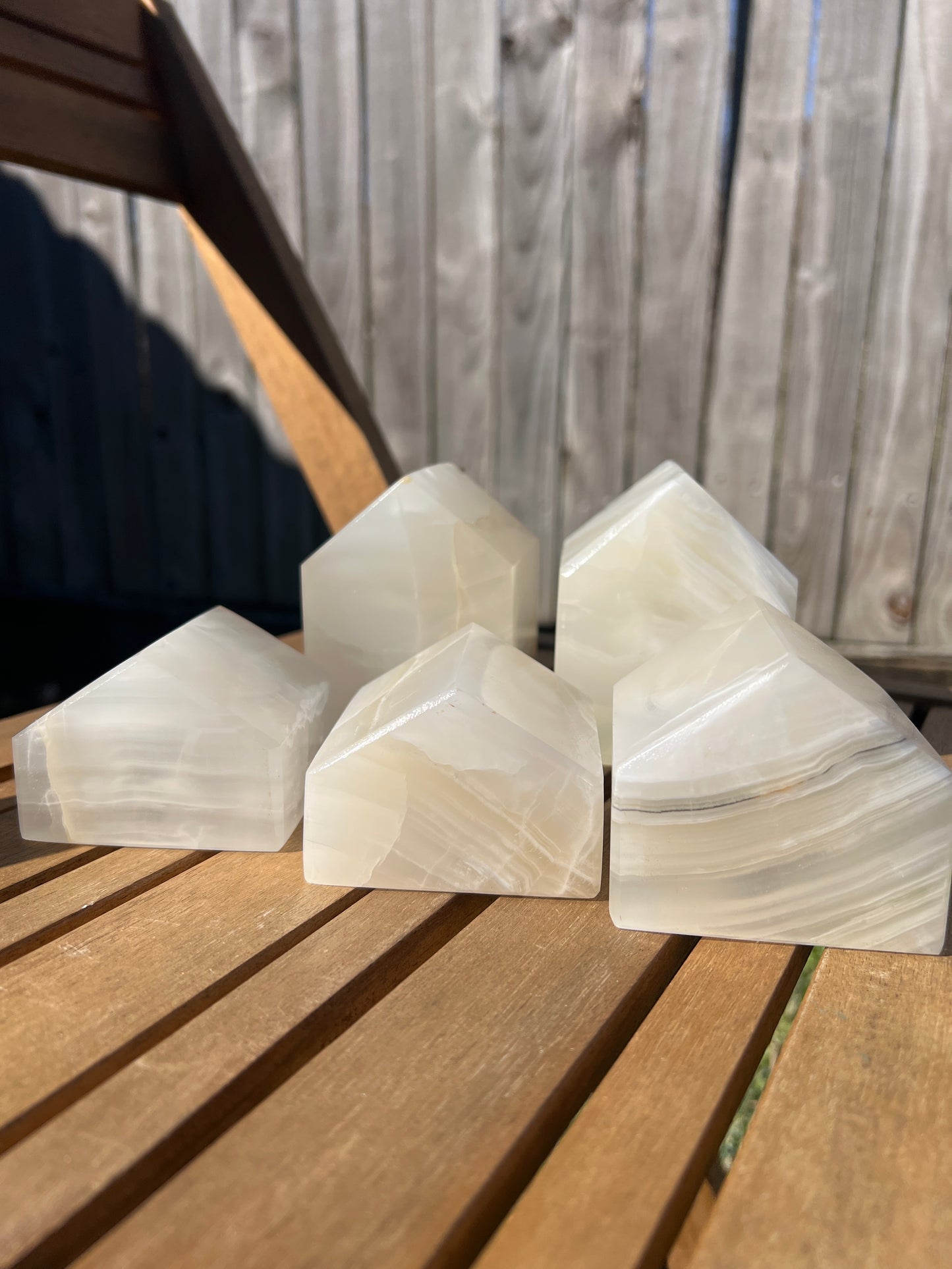 “Snowed In” Banded White Calcite House Set