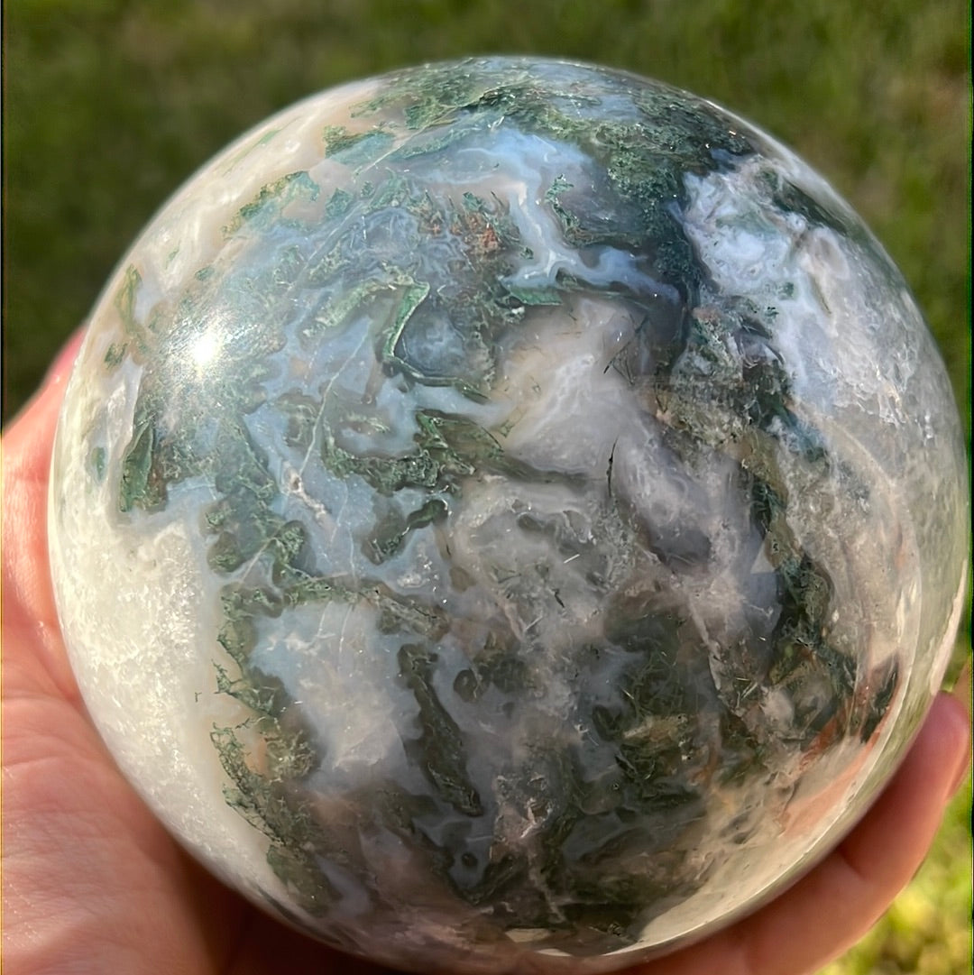 “Massive Planet” Moss Agate Sphere