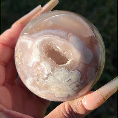 “Fairytale” Flower Agate with Pink Amethyst Sphere