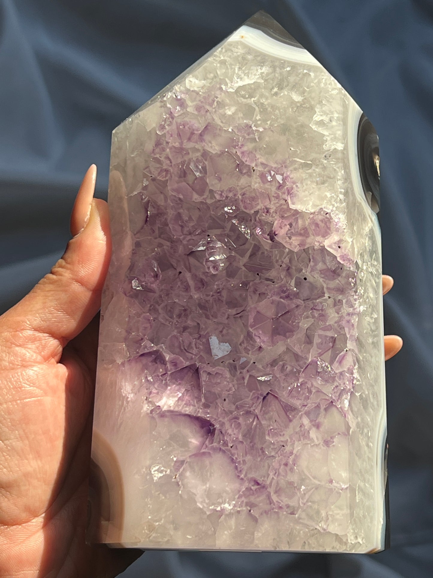 “Nightshade ” Black Agate & Amethyst Tower