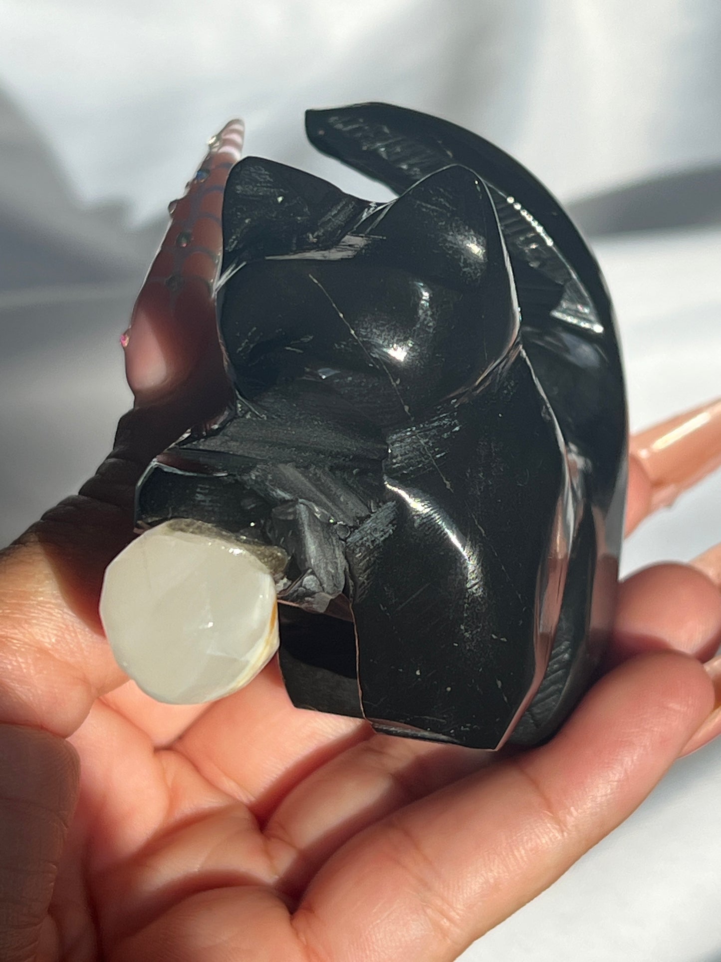 “Catnip” Black Marble Kitty with Calcite Yarn Ball