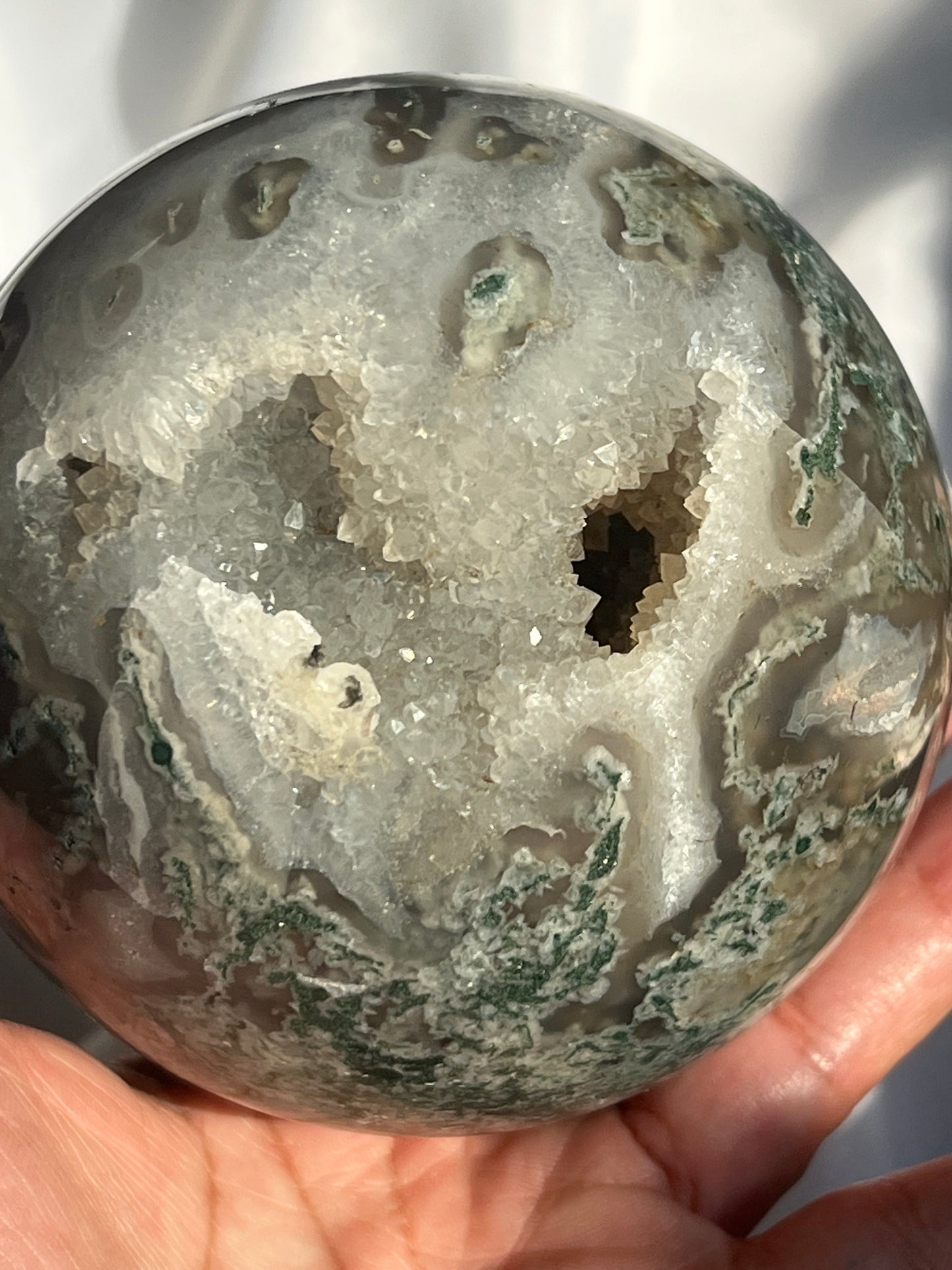 “Serene Swamp” Druzy Moss Agate Sphere