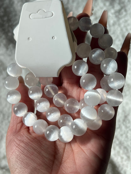 “So Refreshed” 12mm Satin Spar / Selenite Bracelets