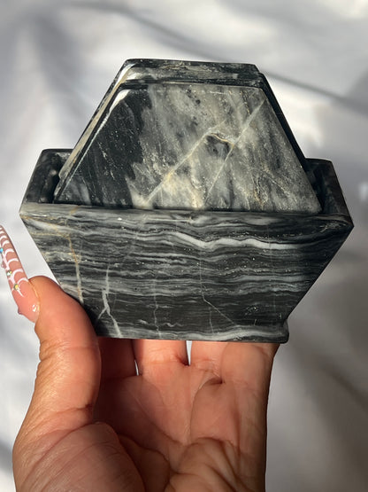 “Refined” Black Marble Coaster Sets