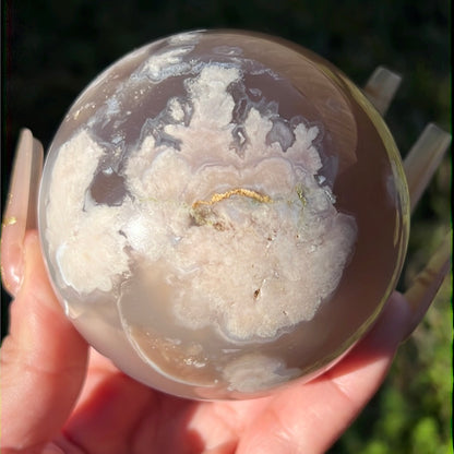 “Fairytale” Flower Agate with Pink Amethyst Sphere