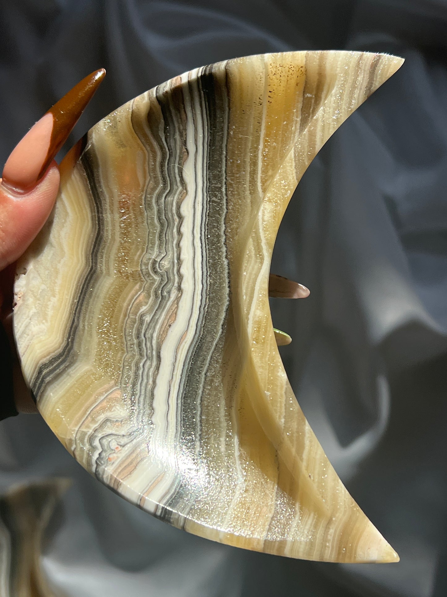 “Enlighten” Zebra Calcite Crescent Moon Bowls