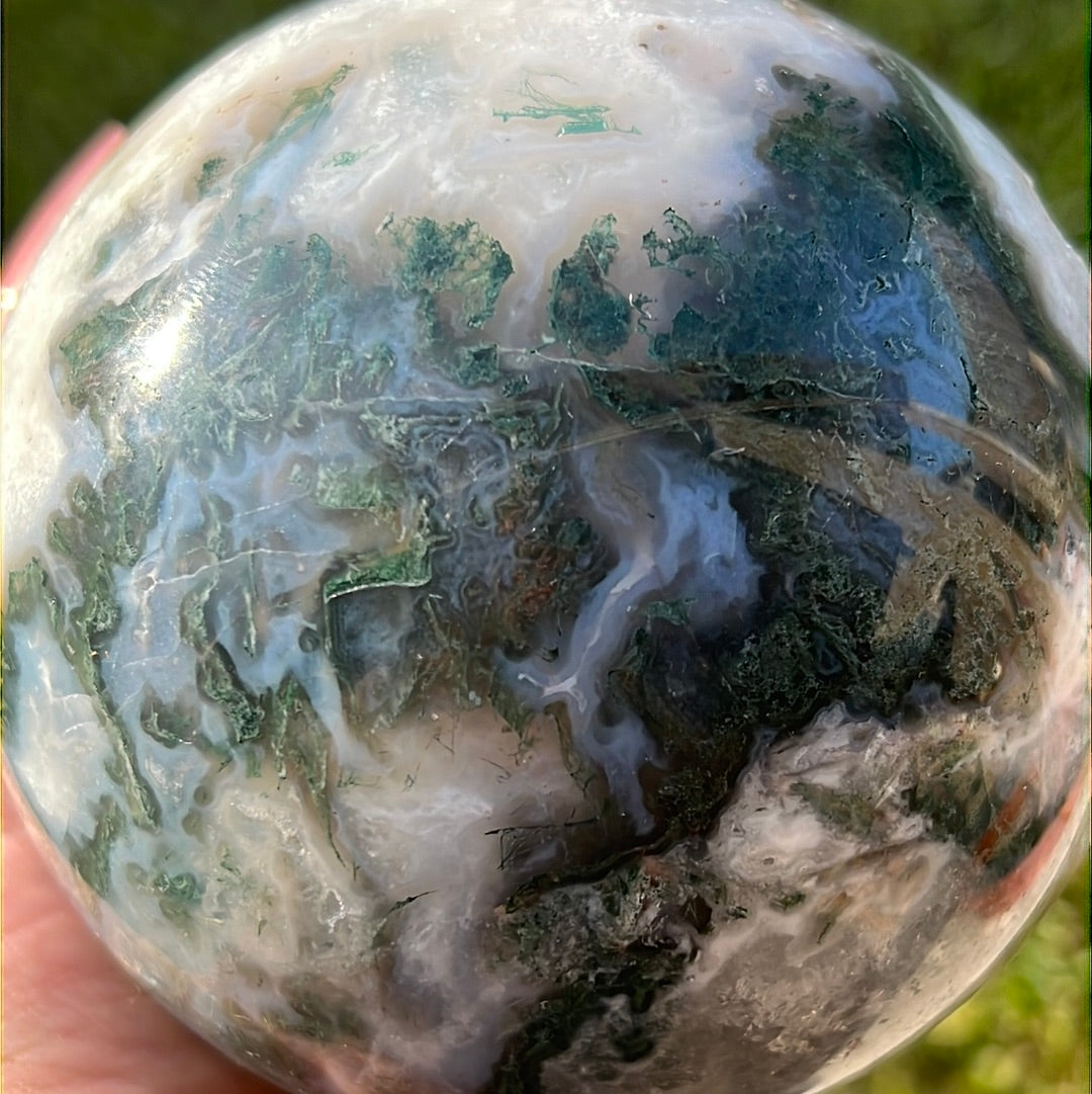 “Massive Planet” Moss Agate Sphere