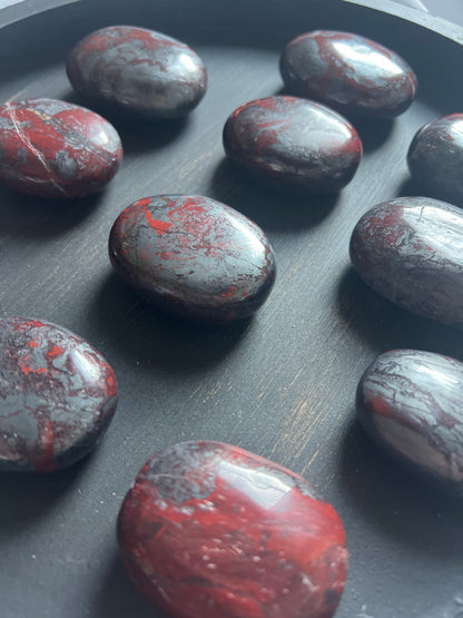 “Blood & Blade” Jaspilite Palm Stones