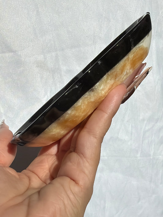 “Monarch Mood” Black Marble Edge Orange Calcite Butterfly Bowl