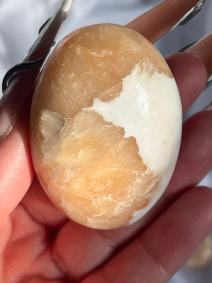 “Marshmallow Peach Pie” Peach Stilbite and Scolecite Palm Stones