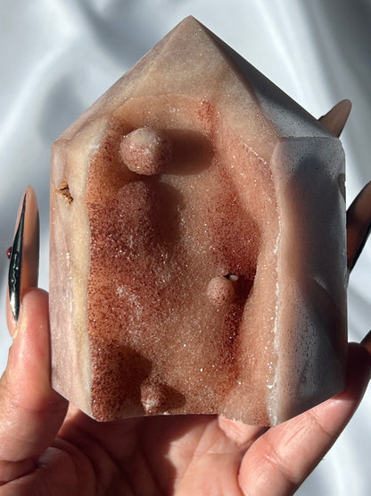 “Peach Slice” Druzy Pink Amethyst Tower