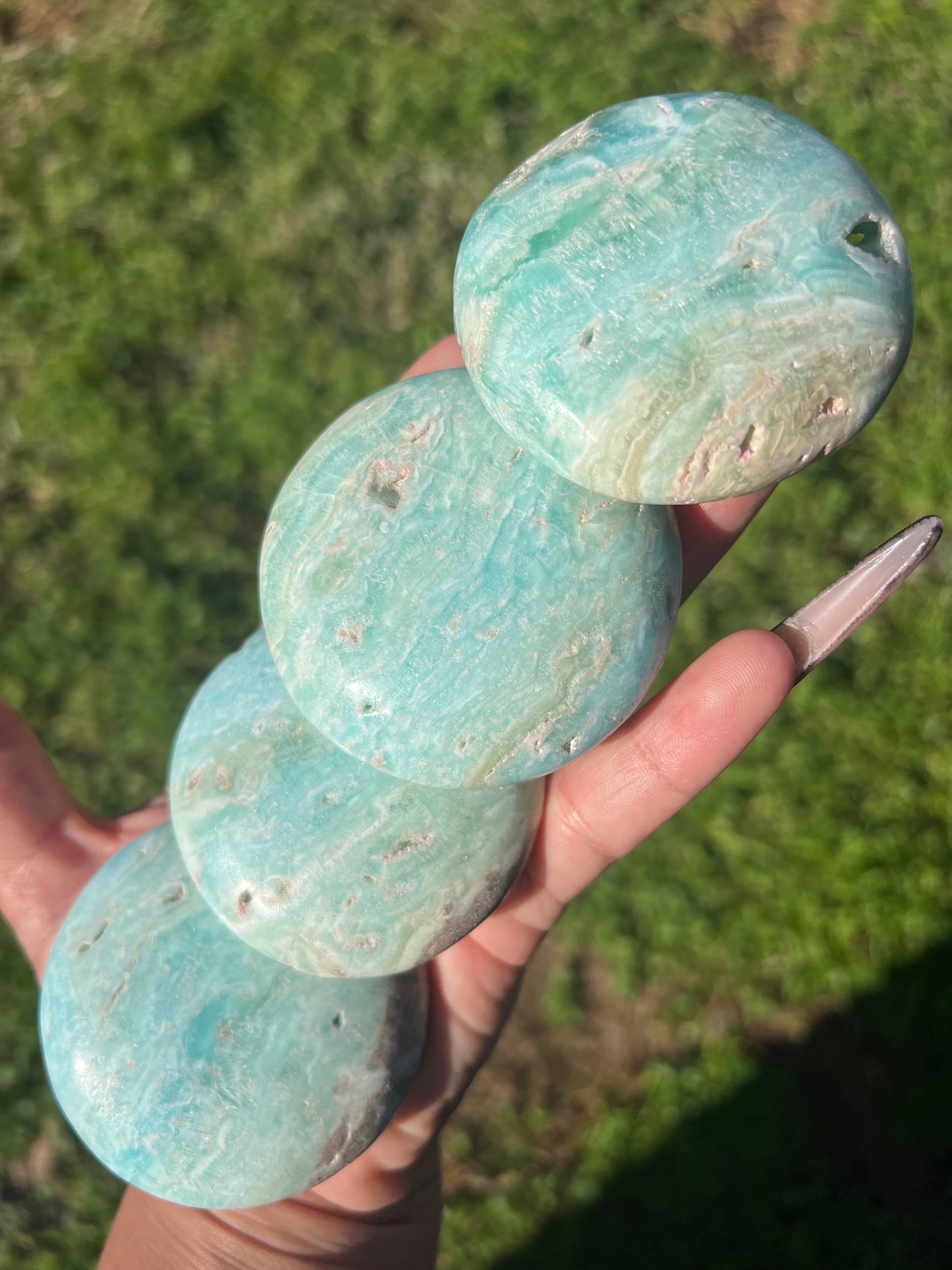 “Seafarer” Blue Aragonite Palm Stones