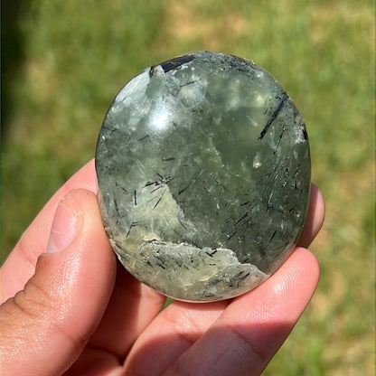 “Green Apple Jelly Dollops” Prehnite and Epidote Palm Stones