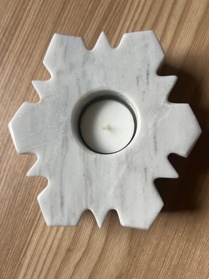 “Snowfall” Marble Snowflake Tealight Candle Holders