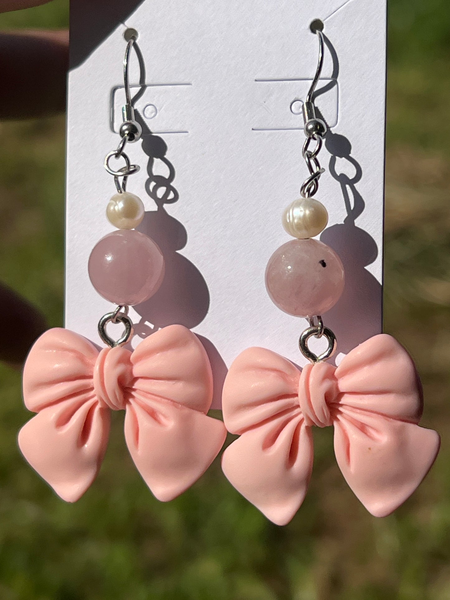 “My Presence is a Present” Rose Quartz & Freshwater Pearl Earrings