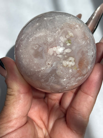 “Floral Water” Pale Pink Amethyst & Flower Agate Sphere